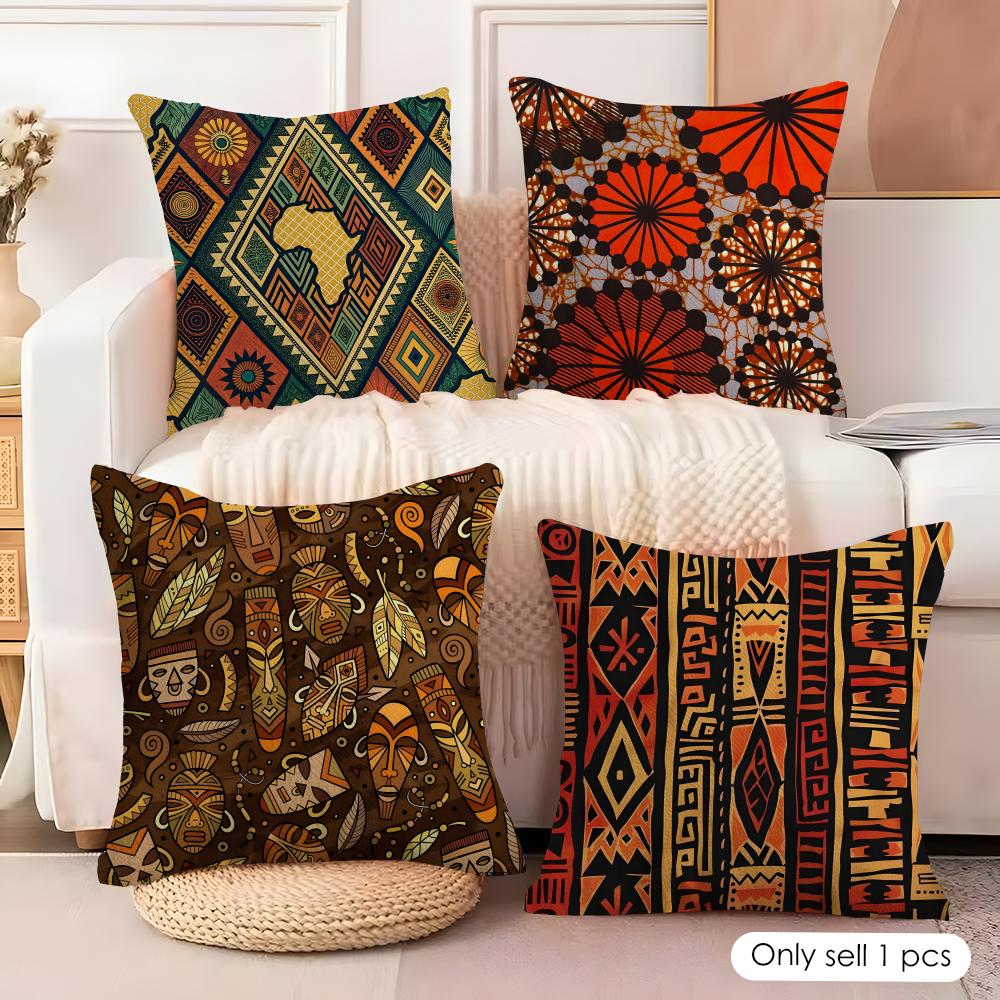 African Style Fabric Print Cushion Cover Pillowcase Ultra Soft Skin Friendly Fabric Cloud Like Comfort & Concealed Zipper