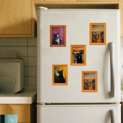 1/2/4ks Vzpurný kočka Malba Ledničkový magnet Domov Kancelář Kuchyňská Bílá tabule Skříňka Lednice Kreslený kočka Umění Magnetický