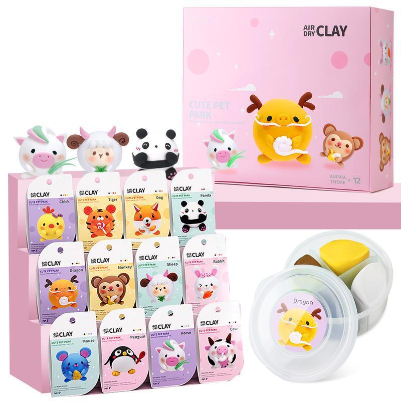 Air Dry Clay Kit Creative Kids Modeling Clay Gift Kits with Tools Super Light DIY Soft Clay Toys for Girls Boys Animal Theme