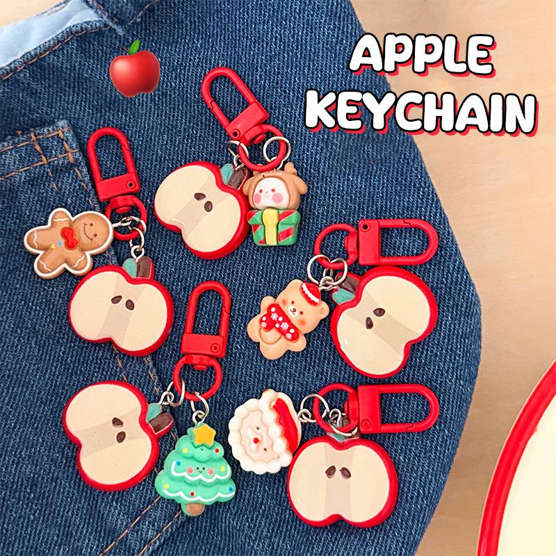 1/5Pcs Christmas Cute Red Apple Keychain Girls Cartoon Bag Pendant Car Keyring Funny Backpack Accessory For Best Friend Gift