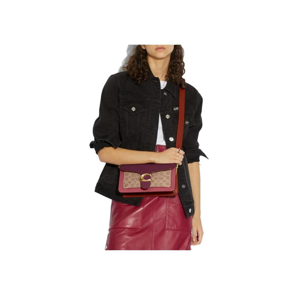 Coach Tabby Metallic Logo 26 Leather Shoulder Bag Women Handbags Brown Red 91215-B4TA