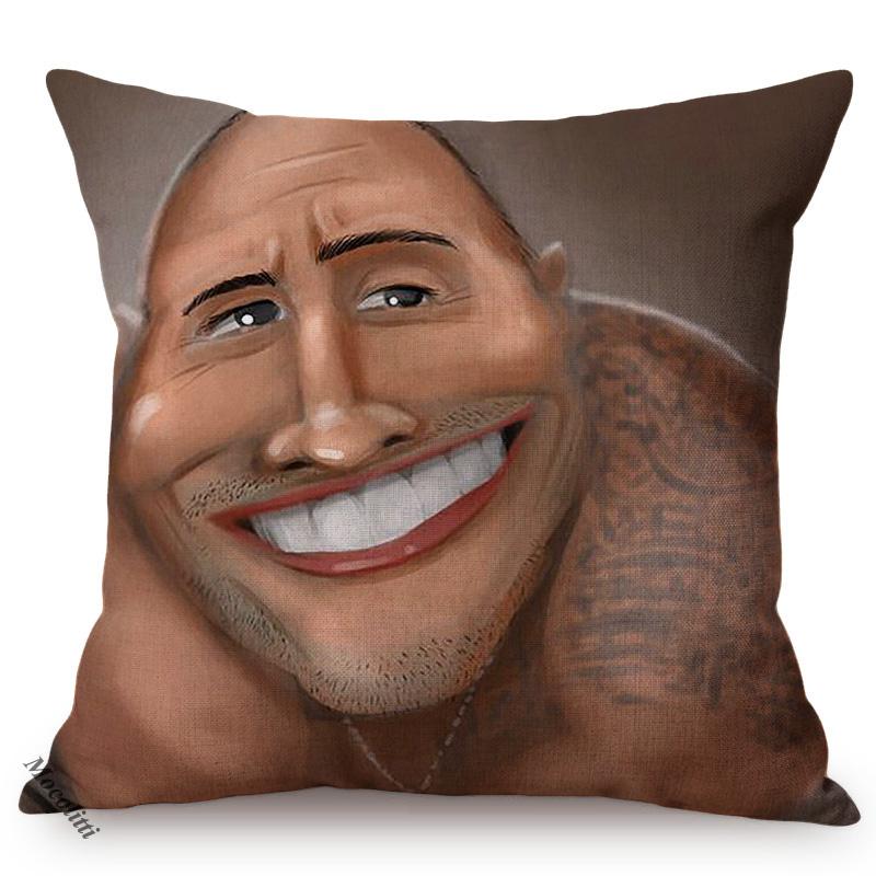 The Rock Face Dwayne Portrait Sofa Cushion Cover American Actor Johnson Pattern Decorative Cotton Linen Throw Pillow Case