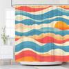 1Pc Abstract Oceanic Shower Curtain Digital Illustration Blue Orange Red Beige Sunset Clouds Modern Style 12 Hooks 70*70 Inches