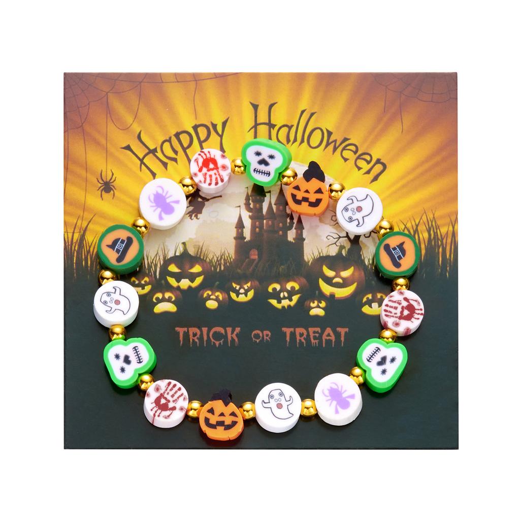Halloween Pumpkin Ghost Skull Charm Bracelet for Women Colorful Polymer Clay Resin Beads Bracelets Girls Party Jewelry Accessory