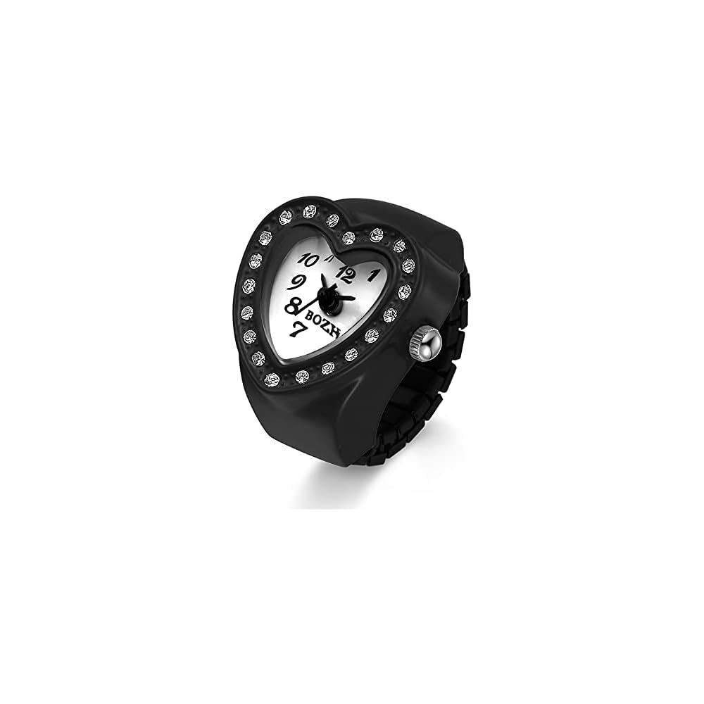Lancardo Heart Ring Watch Adjustable Waterproof Black Ring Watch for Daily Use, Commuting, Christmas, Birthday, Anniversary