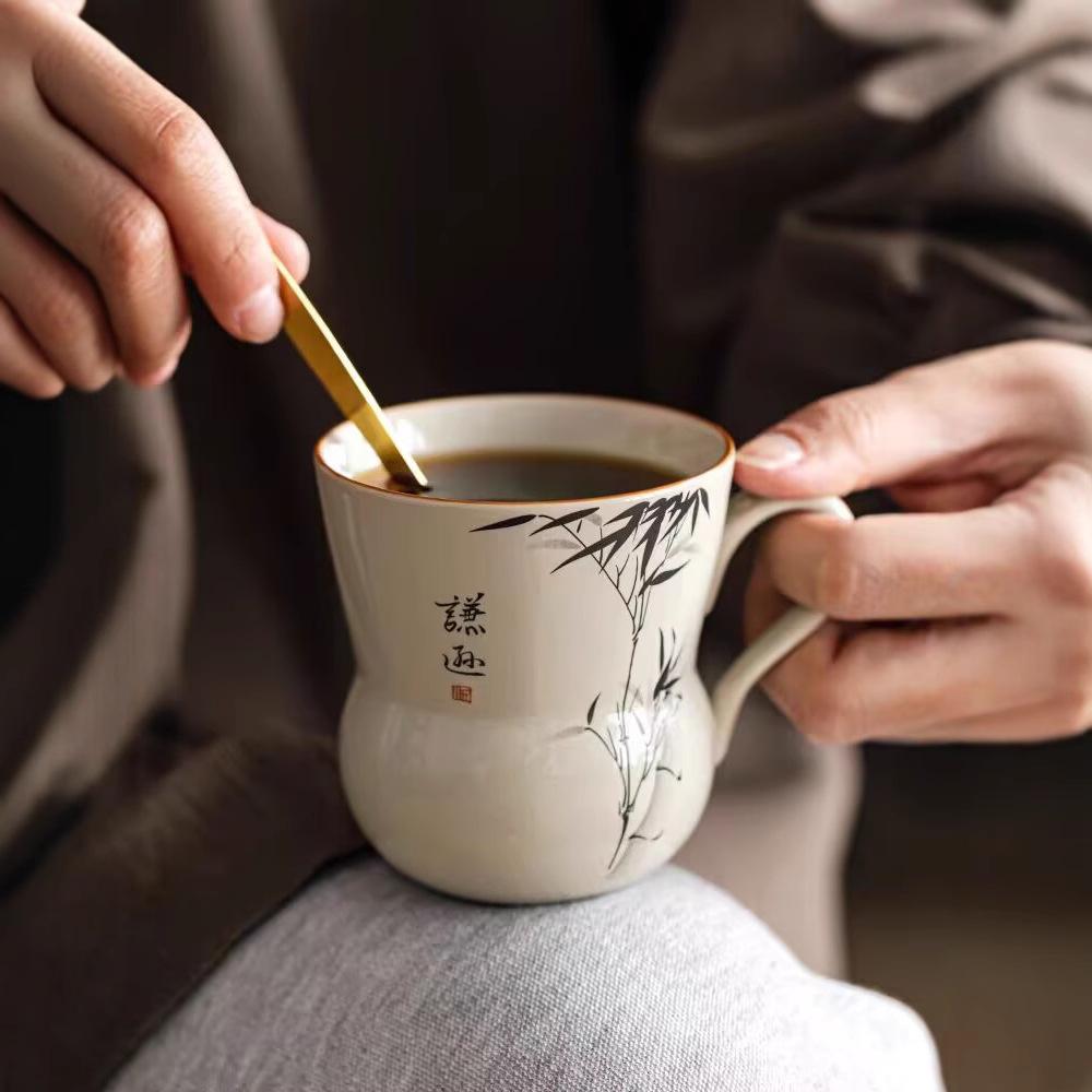 Plant Ash Ink Bamboo Gourd Teacup Ceramic Household Student Dormitory Drinking Cup Tea Coffee Cup Office Cup