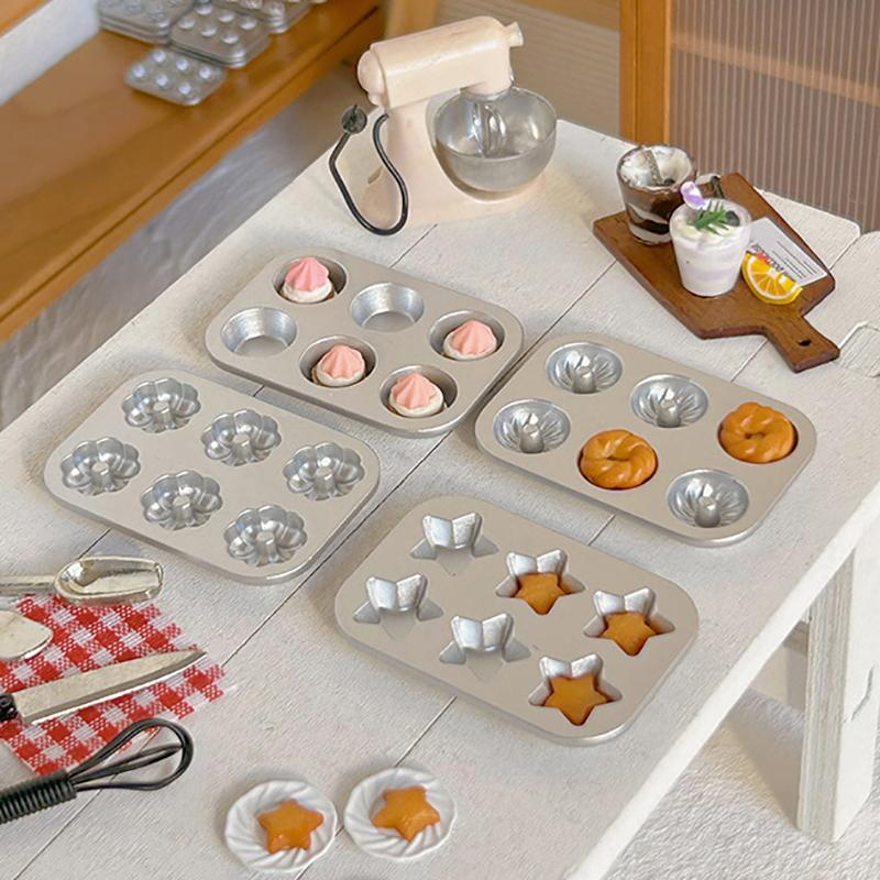 1:6/1:12 Scale Miniature Dollhouse Mini Pastry Biscuit Cookie Cake Bread Silver Mold Diy Food Play Silicone Mold Accessories
