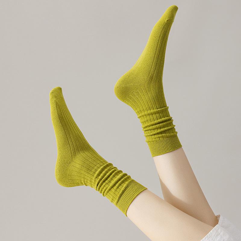 Autumn/Winter Women's Long Tube Striped Cotton Socks - Breathable, Sweat-Absorbent, Boneless Pile Design.