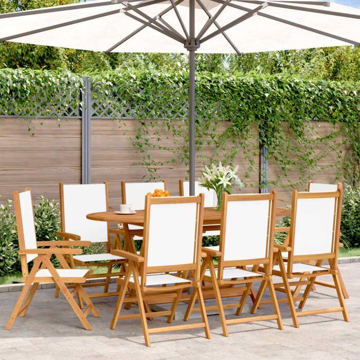 VidaXL Chaises inclinables de jardin lot de 8 tissu et bois massif, siège de jardin, chaise de patio, chaise à manger de 3214540