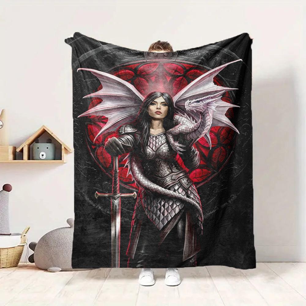 Dragon Knight Flannel Blanket Throw Blanket Soft Warm Sofa Bed Camping Home Decor Unique Christmas Gift Cs92293