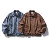 Unisex Oversized Retro Japanese Style Washed Cotton Jacket With Collar Side Pockets