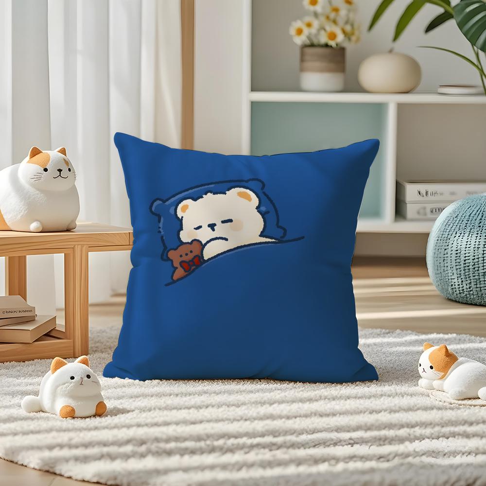 Cute Sleeping Polar Bear Cartoon Pattern Pillow Case Double-Sided Plush Sofa Cushion Covers Organic Breathable Invisible Zipper
