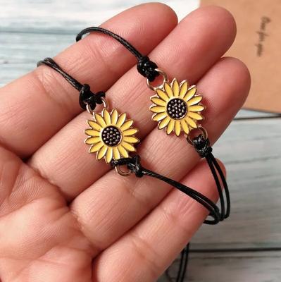 2PC Handmade Sunflower Lucky Rope Bracelet Bangle Friendship Couple Card Jewelry