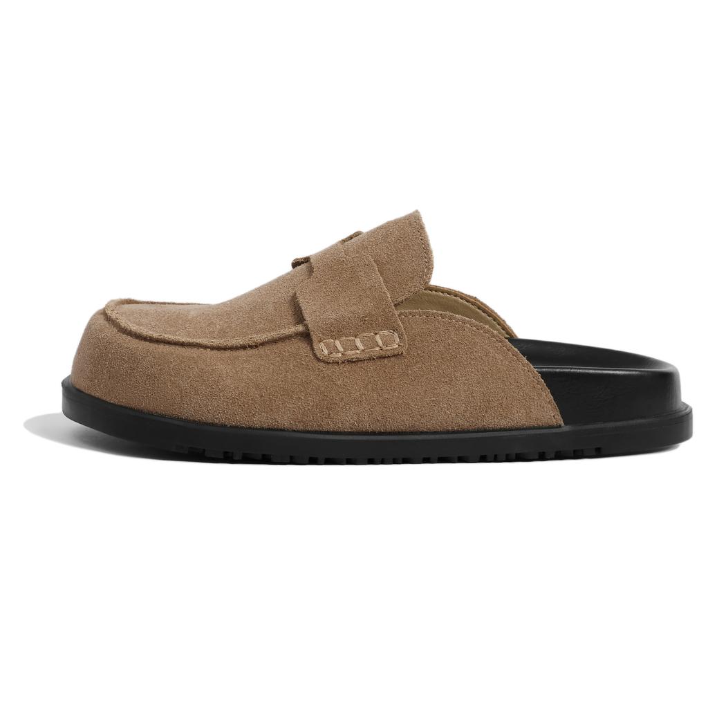 Full Cowhide Boken Shoes Women's Baotou Half-tow Soft Sole Thick-soled Lazy Leather Boken Slippers Spring and Summer Wear