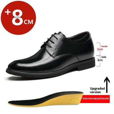 Módne pánske spoločenské topánky z hovädzej kože so skrytým zvýšením výšky 6cm/8cm Šnurovacie kancelárske business topánky, mäkké a pohodlné