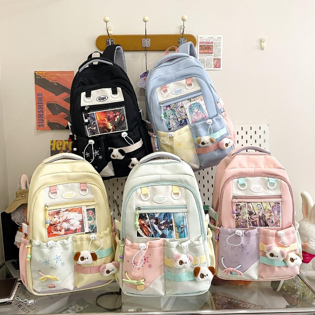 Cute girl heart student school bag junior high and high school Japanese system transparent bar pain bag ins fresh sweet campus backpack