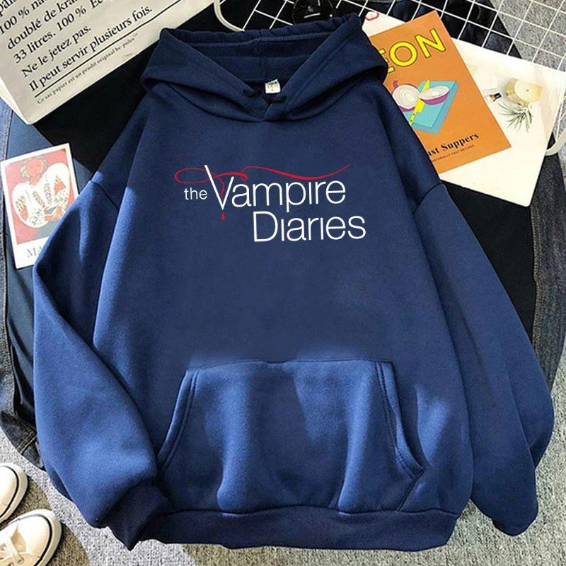 2026 Spring New Vampire Diaries Letter Print Hooded Sweatshirt for Men & Women - Long Sleeve Casual Jacket