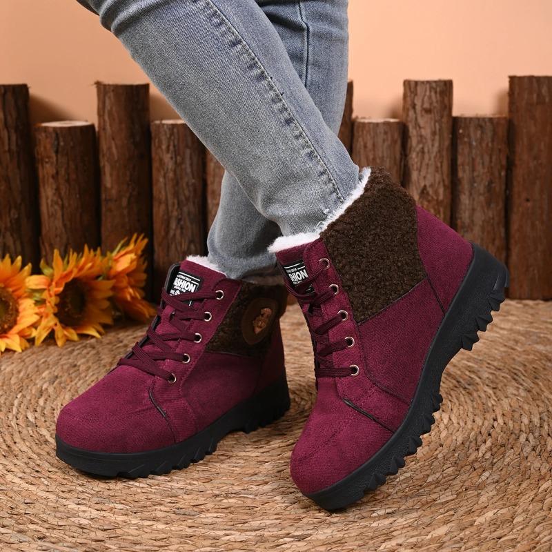 Women Warm Snow Boots Winter New Round Toe Suede Cotton Shoes Women Lace-Up Platform Anti-Slip Ankle Boots  De Mujer