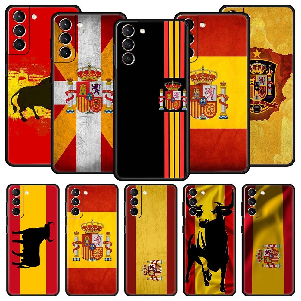 Spain Bull Flag Phone Case For Samsung Galaxy S26 Ultra S25 Plus S24 FE S23 S22 5G S21 S20 Cover Black Soft