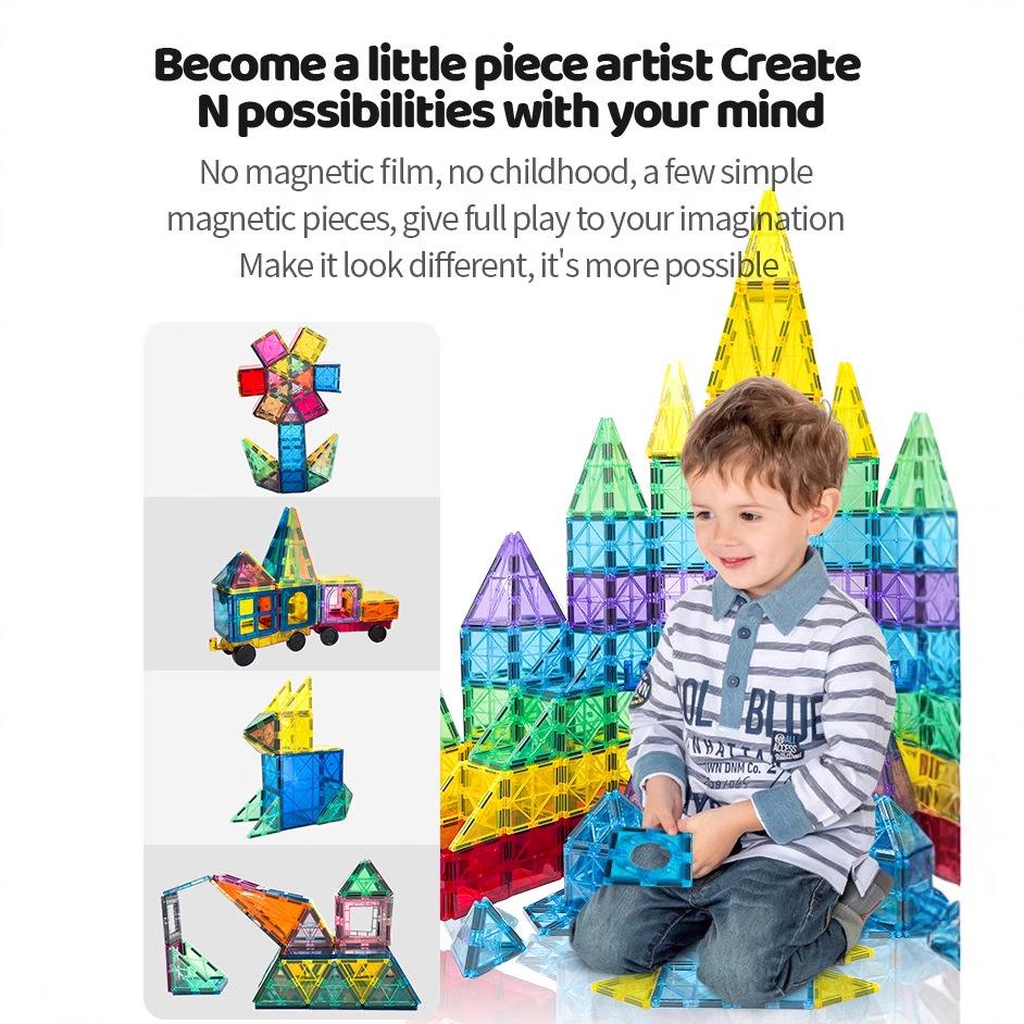 102-Piece Children's Stained Glass Magnetic Tiles: Versatile Translucent Building Blocks Castle Educational Toy