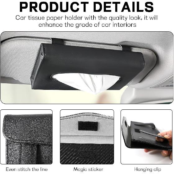 Car Tissue Holder, Leather Tissue Holder For Car Sun Visor, Rectangular Auto Sun Visor Napkin Holder Mask Dispenser, Universal Vehicle Tissue Box Sun
