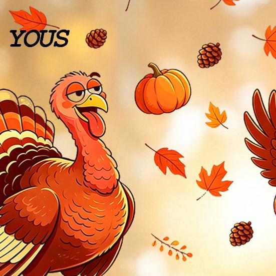 Seasonal Home Party Decorations Thanksgiving Static Window Clings, Cartoon Double Turkey Pumpkin Maple Leaf No?Glue Stickers Glass Decals,