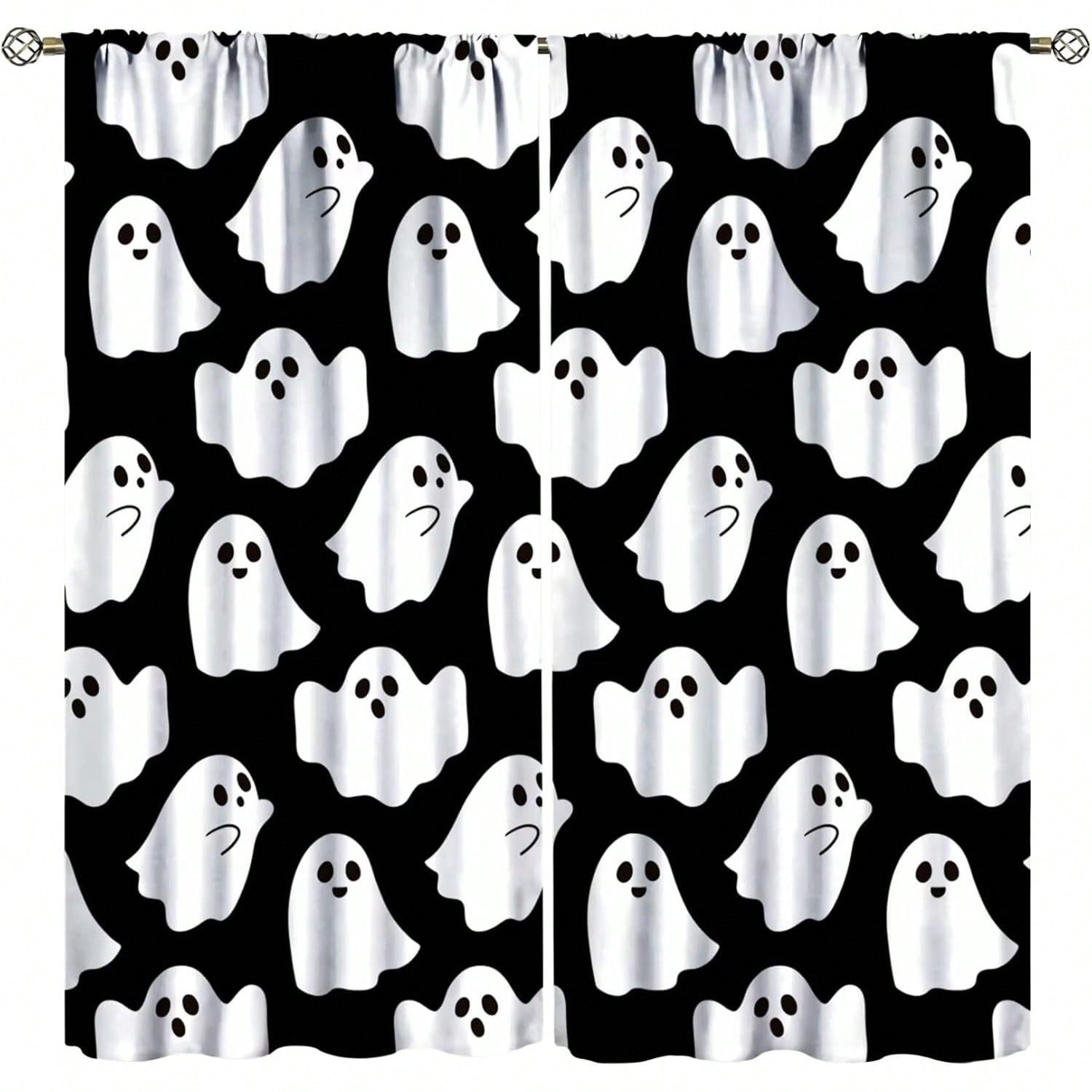 

Halloween Ghost Curtains Spooky Cute Funny Cartoon Ghosts Icons Black And White Curtain With Rod Pocket For Bedroom Living Room 100*130 Rod Pocket 1pcs