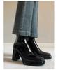 Spot French High-heeled Short Boots Women's 2025 Autumn and Winter New Patent Leather Waterproof Table Square Head Side Zipper Thick Heel Thin Boots