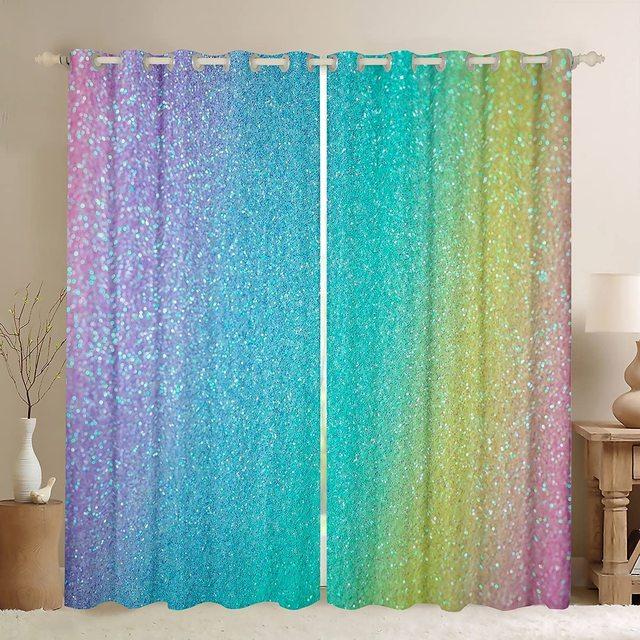Rainbow Curtain Tie Dye Blackout Curtains For Girls Bedroom Twinkling Stars Living Room Home Decor Left And Right Biparting Open