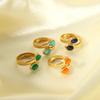 Vintage Turquoise Adjustable Chunky Rings for Women Stainless Steel Natural Gemstones Open Ring Gold Color Jewelry Birthday Gift