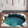 2D Print Crocodile Door Mat Cave Water Design Welcome Entrance Rug Pranks Visual Illusion Soft Non-Slip Doorway Decorative Mat