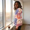 Women's Long Sleeve Patchwork Print Hoodie with for Casual Wear