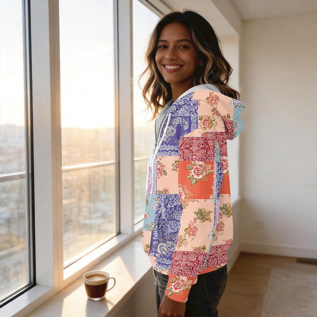 Women's Long Sleeve Patchwork Print Hoodie with for Casual Wear