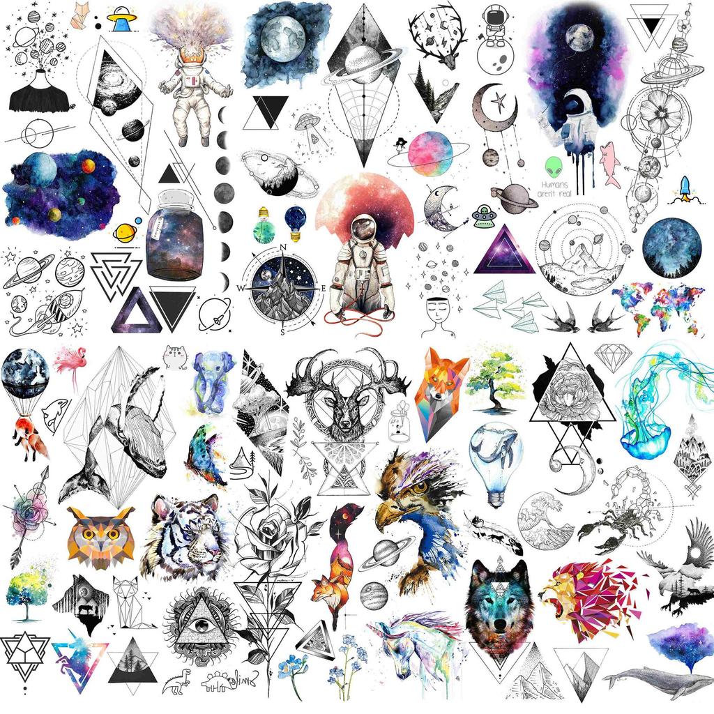 6 fogli di tatuaggi temporanei dello spazio per bambini, adulti, acquerello, astronauta, pianeti, galassia, adesivo per tatuaggi finti per ragazzi e ragazze