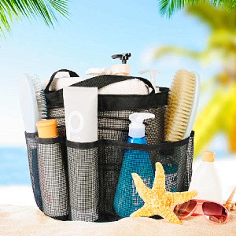 Women'S Portable Shower Storage Bag Large Capacity Mesh Shower Caddy Tote With 8 Pockets Black Multifunctional Home Storage Bags