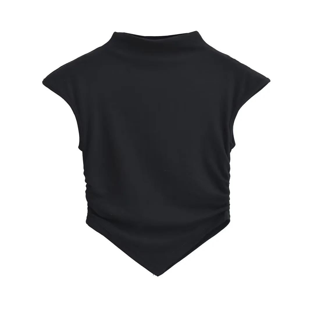 

2025 Американский сексуальный нестандартный жилет, европейская и американская модная женская одежда, эластичный топ с заостренным подолом, облегающая футболка L чёрный