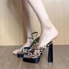 Thick heel high heels female royal sister sexy leopard print shoes sandals wearing slippers sandals