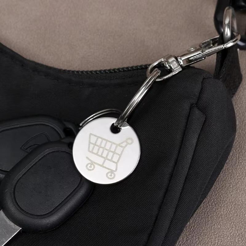 2/6Pcs Trolley Tokens Keychains Universal Small Metal Stainless Steel Portable Shopping Cart Tokens Key Ring Ornament Decoration
