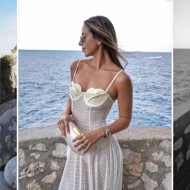 European and American Design Flower Lace Large a Swing Perspective Sling Solid Frill Dress