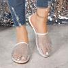 Fashion 2024 Women Summer New Luxury Brand Round Head Slippers Water Diamond Large Flat Sandals Slippers