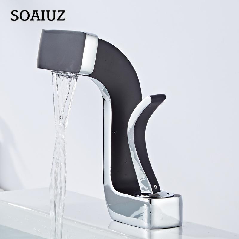 Tuqiu Bathroom Faucet Brass Gold White Bathroom Basin Faucet Cold And Water Mixer Sink Tap Deck Mounted