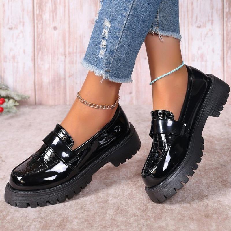 Fashion Plus Size 43 Patent Leather Loafers Women Spring 2025 Thick Bottom Platform Casual Shoes Woman Slip On Soft Sole Moccasins Mujer