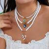 4er Set Glücksbringer Blaue Böse Auge Anhänger Halsketten für Damen Bohemian Bunte Herz Mehrschichtige Perlen Halsketten Gestapelter Schmuck