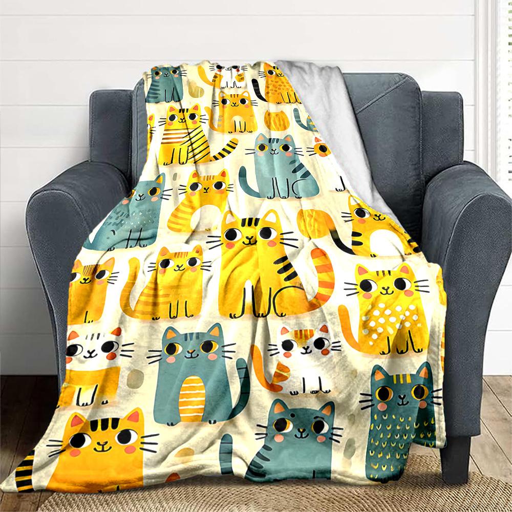 1pc Cat Pattern Blanket, Lightweight Flannel Throw Blanket for Sofa, Bed, Travel, Camping, Living Room, Office, Couch, Chair, and Bed