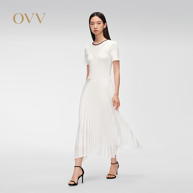 OVV Spring/Summer Knit-Woven Contrast Trim Round Neck Short Sleeve Dress L