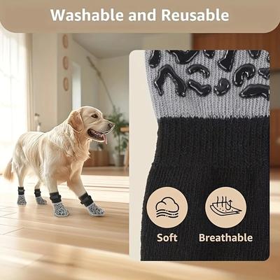 Dog Socks with Non-slip Soles, Cotton Socks for Large Dogs, Anti-scratch and Quiet Pet Socks, Black Leopard Print Dog Shoes