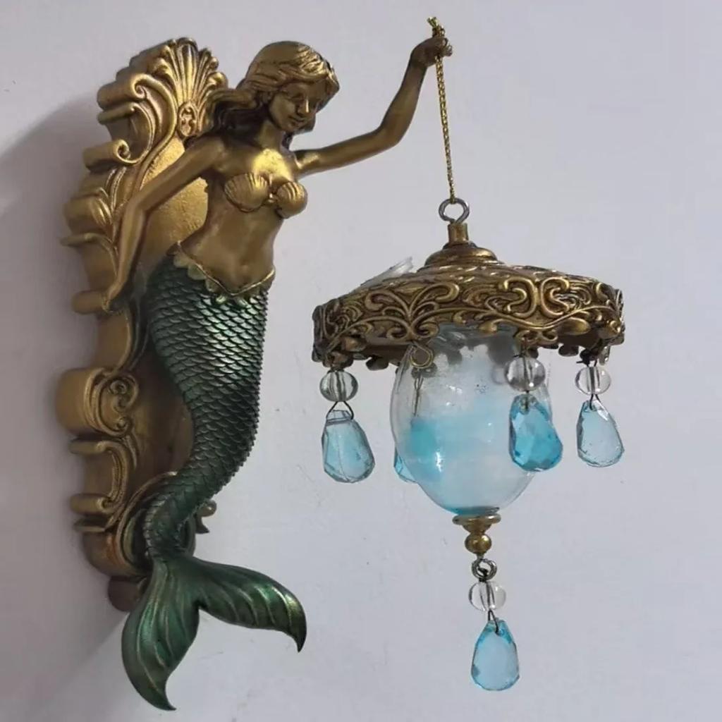 Mermaid Wall Lamp Resin Creative Bedroom Lamp Window Decoration Door Decoration Halloween Home Ocean Style Ornament