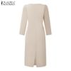 ZANZEA Women Square Collar Casual 3/4 Sleeve Slim Sheath Dress