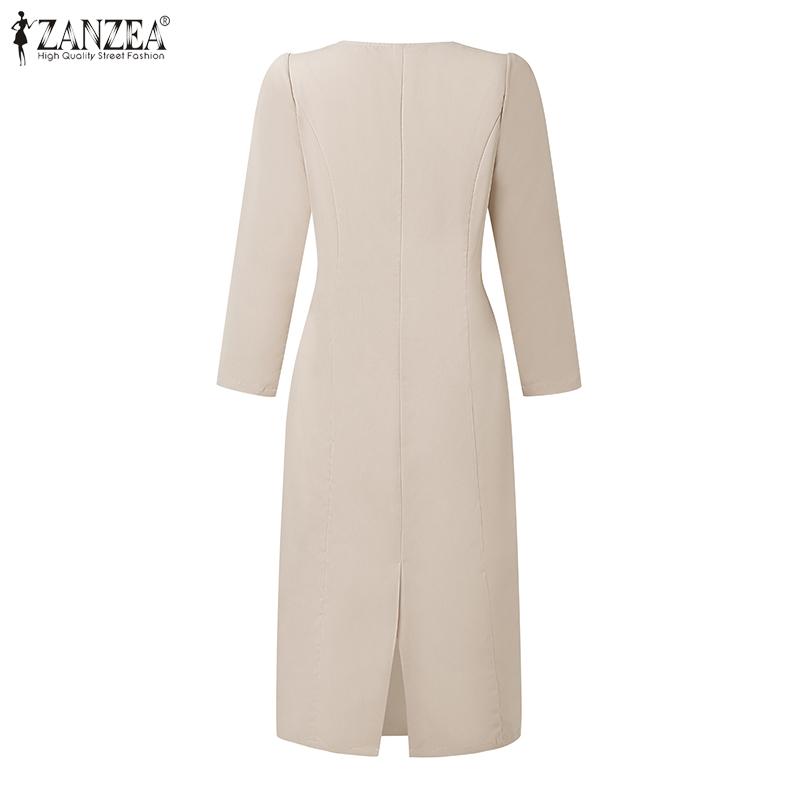 ZANZEA Women Square Collar Casual 3/4 Sleeve Slim Sheath Dress