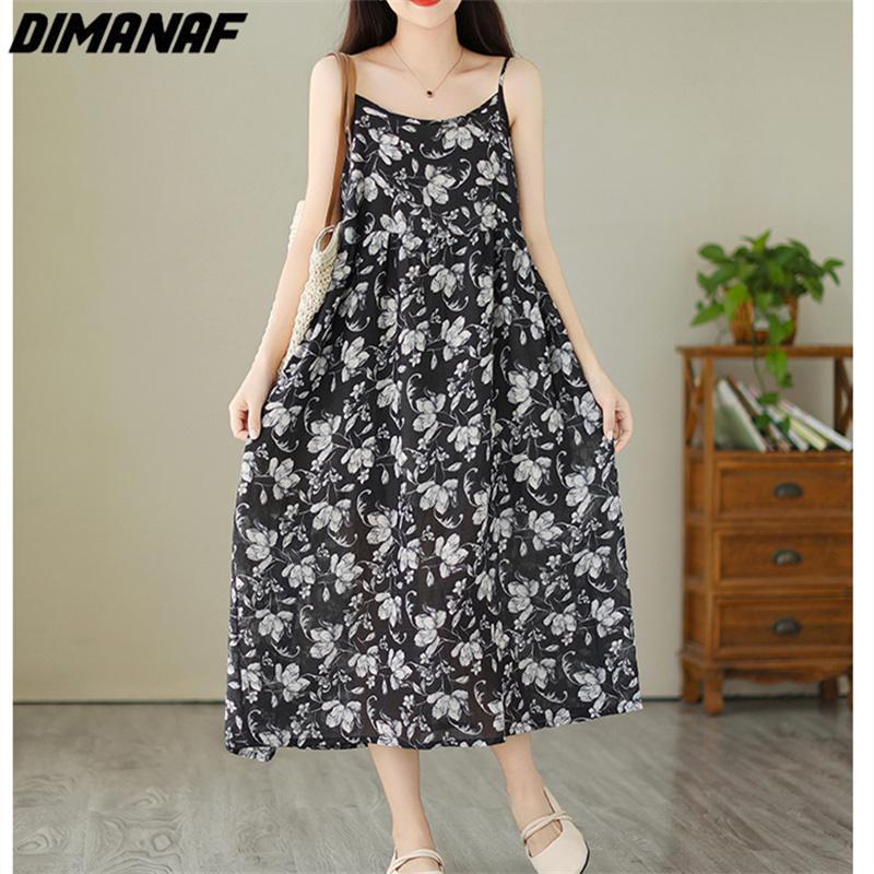 

DIMANAF 2023 Летнее платье-футболка больших размеров Женское хлопковое свободное платье с принтом Повседневные женские платья-комбинации